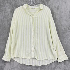 Madewell Blouse Womens Small Linen Blend Yellow Stripe Beach Resort Costal Neon